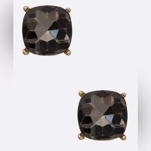 “Black Diamond” Crystal Cushion Cut Stud Earrings; Lead and Nickel Compliant